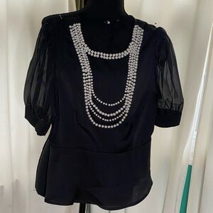 AZI Black Top with Pearls in front